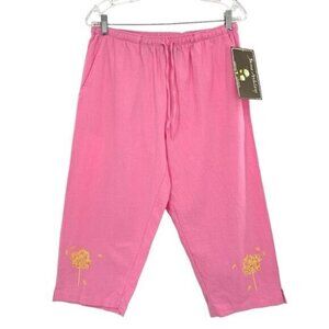 Jane Ashley Pink Cotton Drawstring Capri Pedal Pusher Pants